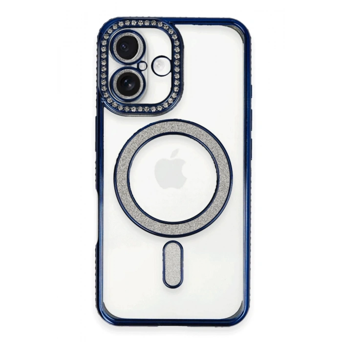 Durukar®  iPhone 16 Kılıf Joke Simli Magneticsafe Kılıf - Lacivert