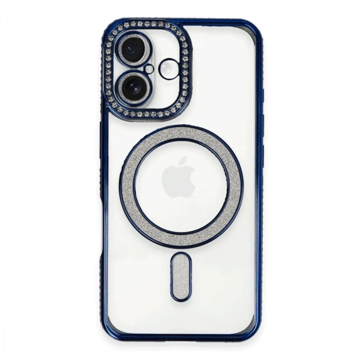 Durukar®  iPhone 16 Kılıf Joke Simli Magneticsafe Kılıf - Lacivert