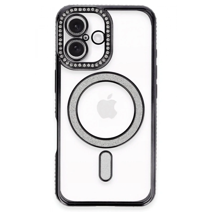 Durukar®  iPhone 16 Kılıf Joke Simli Magneticsafe Kılıf - Siyah