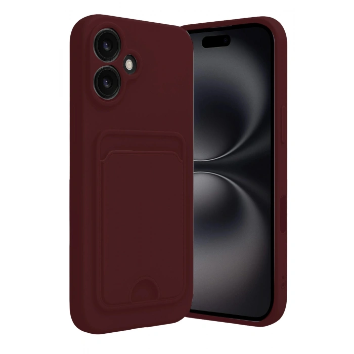 Durukar®  iPhone 16 Kılıf Kelvin Kartvizitli Silikon - Bordo