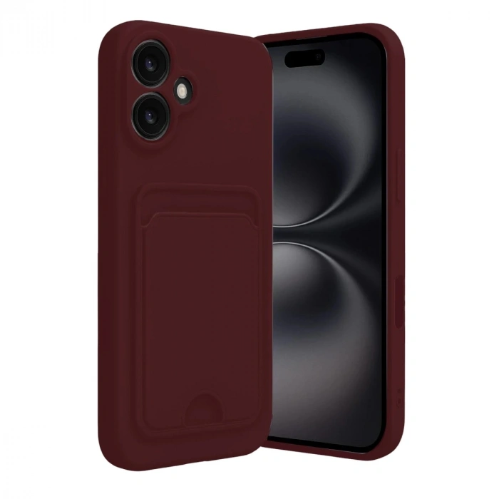 Durukar®  iPhone 16 Kılıf Kelvin Kartvizitli Silikon - Bordo