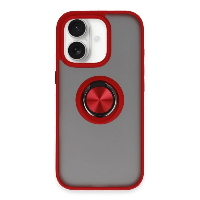 Durukar®  iPhone 16 Kılıf Montreal Yüzüklü Silikon Kapak - Kırmızı