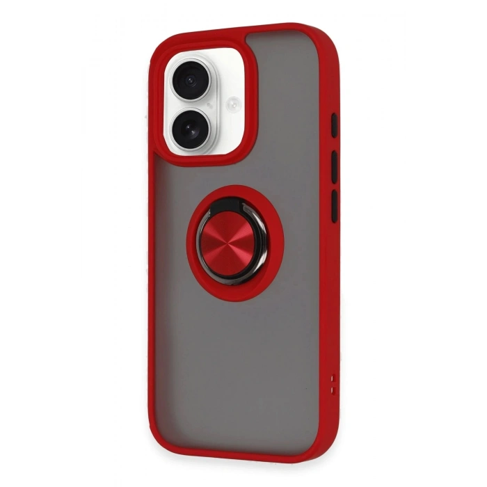 Durukar®  iPhone 16 Kılıf Montreal Yüzüklü Silikon Kapak - Kırmızı