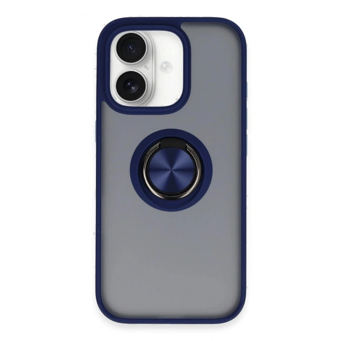 Durukar®  iPhone 16 Kılıf Montreal Yüzüklü Silikon Kapak - Lacivert