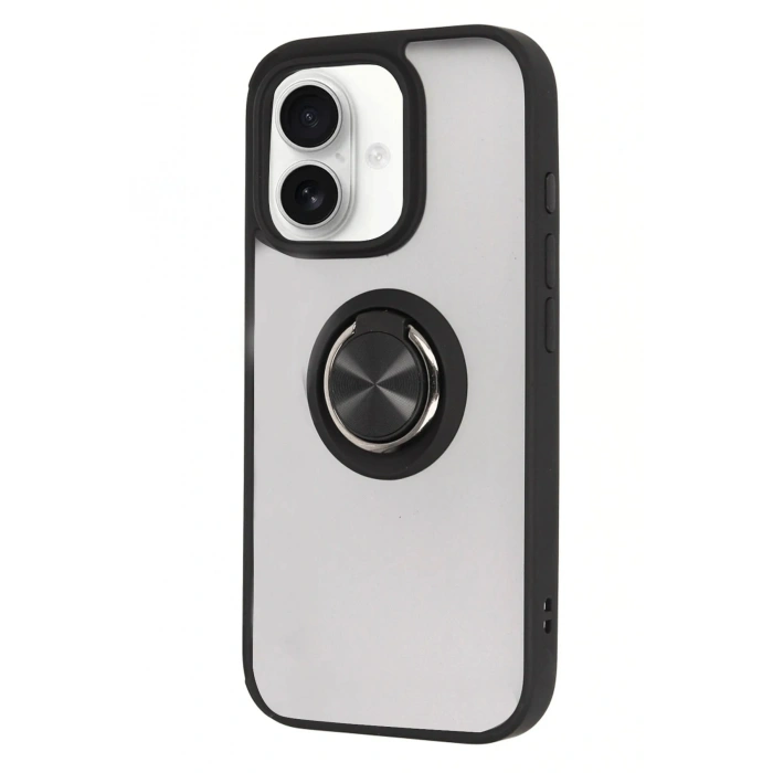 Durukar®  iPhone 16 Kılıf Montreal Yüzüklü Silikon Kapak - Siyah