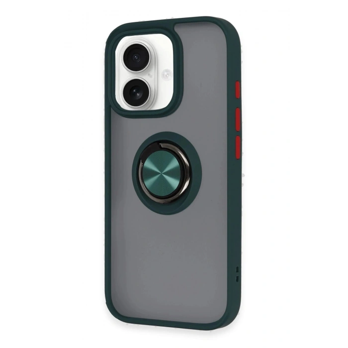 Durukar®  iPhone 16 Kılıf Montreal Yüzüklü Silikon Kapak - Yeşil