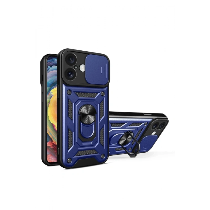 Durukar®  iPhone 16 Kılıf Pars Lens Yüzüklü Silikon - Lacivert