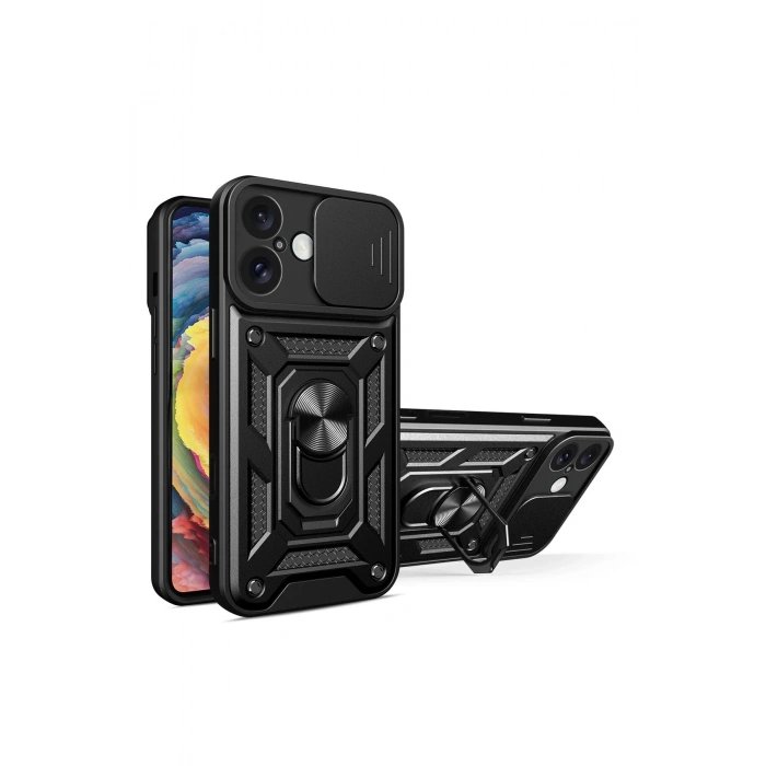 Durukar®  iPhone 16 Kılıf Pars Lens Yüzüklü Silikon - Siyah