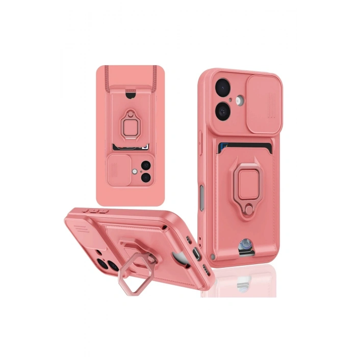 Durukar®  iPhone 16 Kılıf Zuma Kartvizitli Yüzüklü Silikon - Pembe