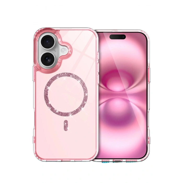 Durukar®   iPhone 16 Live Diamond Magsafe Kapak - Pembe