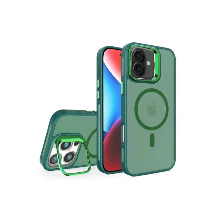 Durukar®  iPhone 16 Plus Flet Lens Magsafe Kapak - Koyu Yeşil