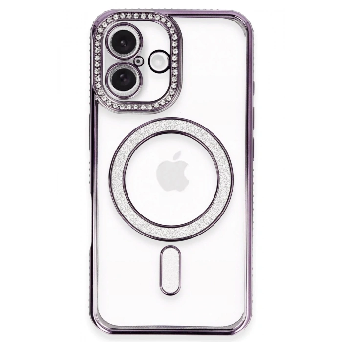 Durukar®  iPhone 16 Plus Kılıf Joke Simli Magneticsafe Kılıf - Derin Mor