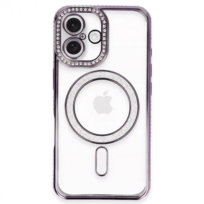 Durukar®  iPhone 16 Plus Kılıf Joke Simli Magneticsafe Kılıf - Derin Mor