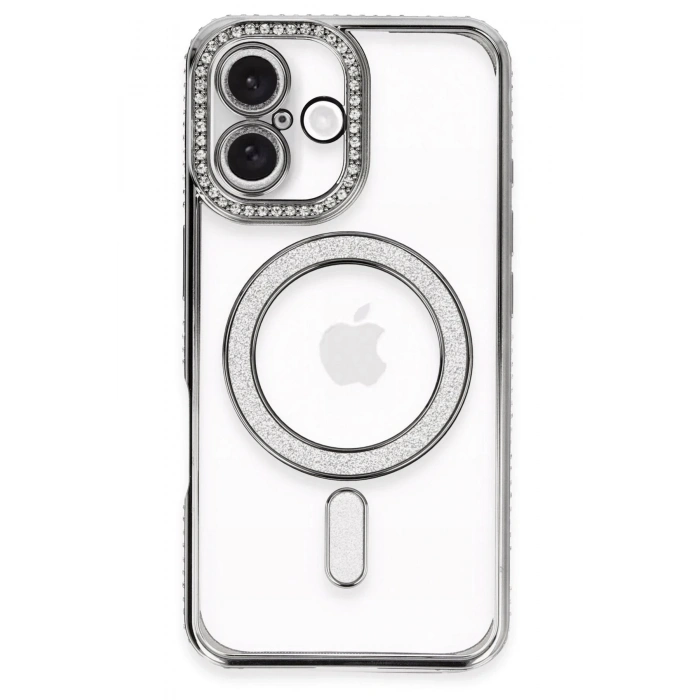 Durukar®  iPhone 16 Plus Kılıf Joke Simli Magneticsafe Kılıf - Gri