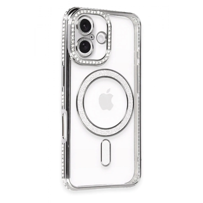 Durukar®  iPhone 16 Plus Kılıf Joke Simli Magneticsafe Kılıf - Gri