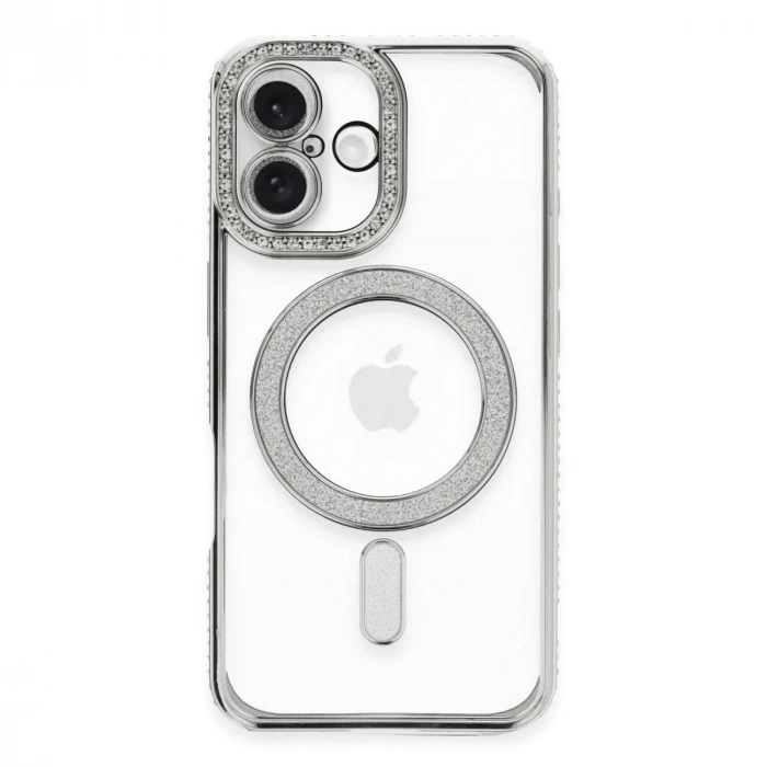 Durukar®  iPhone 16 Plus Kılıf Joke Simli Magneticsafe Kılıf - Gümüş