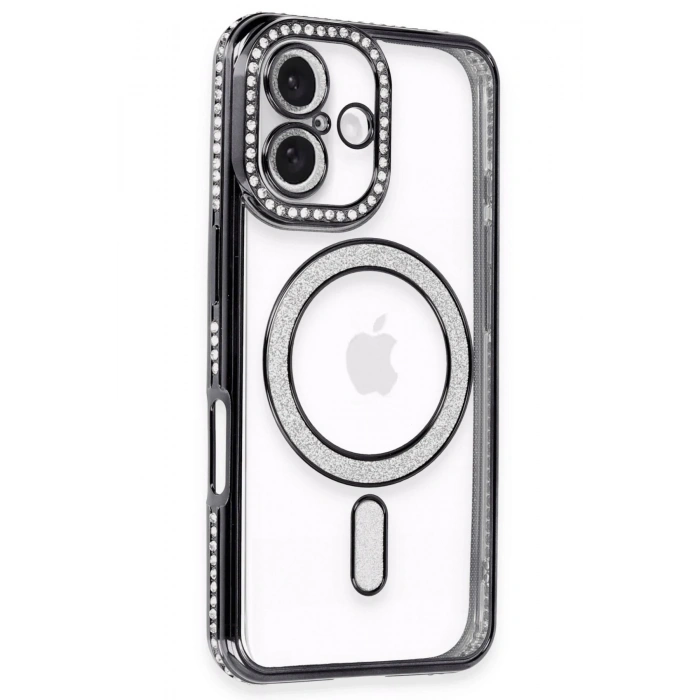Durukar®  iPhone 16 Plus Kılıf Joke Simli Magneticsafe Kılıf - Siyah