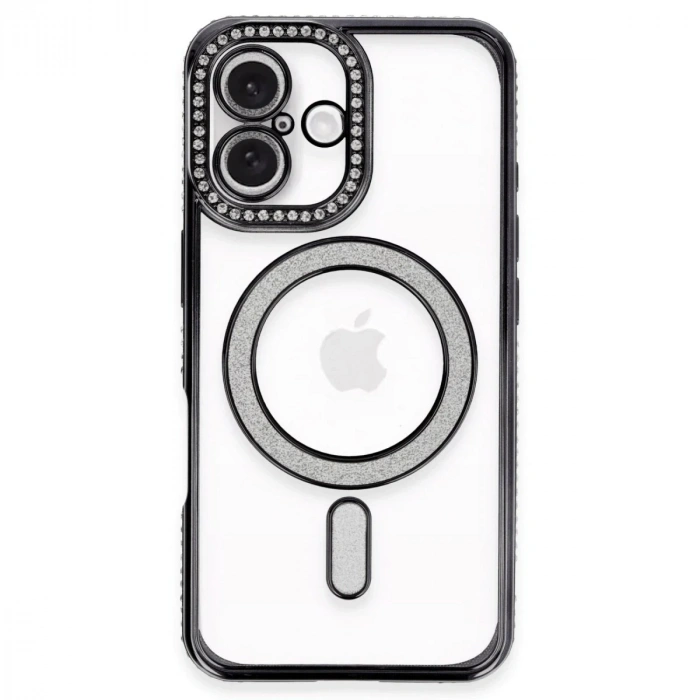 Durukar®  iPhone 16 Plus Kılıf Joke Simli Magneticsafe Kılıf - Siyah