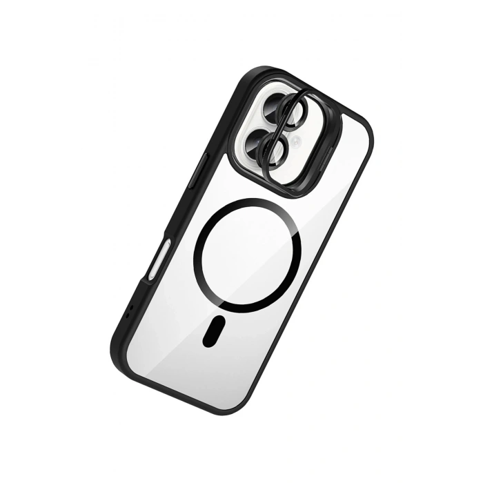 Durukar®   iPhone 16 Plus Remim Lensli Magsafe Standlı Kapak - Siyah
