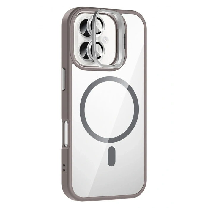 Durukar®   iPhone 16 Plus Remim Lensli Magsafe Standlı Kapak - Titan Gri