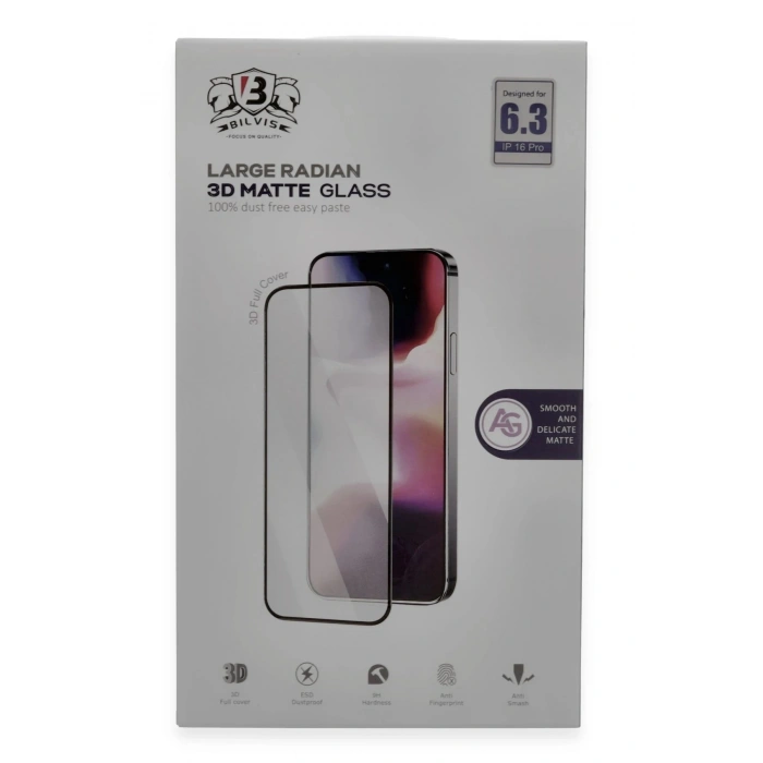 Durukar®  iPhone 16 Pro Bilvis 3D Mat Cam Ekran Koruyucu