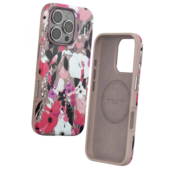 Durukar®  iPhone 16 Pro Flower Series Magsafe Kapak - Pembe
