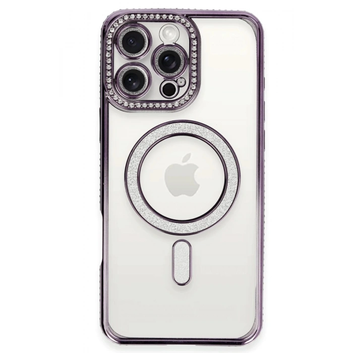 Durukar®  iPhone 16 Pro Kılıf Joke Simli Magneticsafe Kılıf - Derin Mor