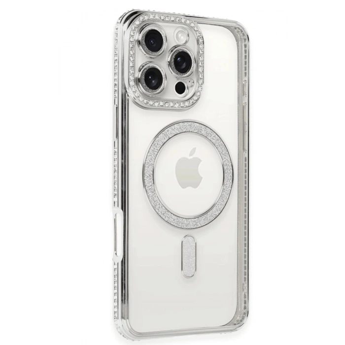 Durukar®  iPhone 16 Pro Kılıf Joke Simli Magneticsafe Kılıf - Gümüş