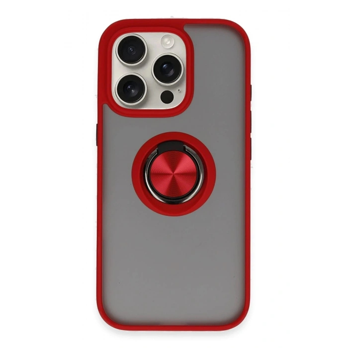 Durukar®  iPhone 16 Pro Kılıf Montreal Yüzüklü Silikon Kapak - Kırmızı