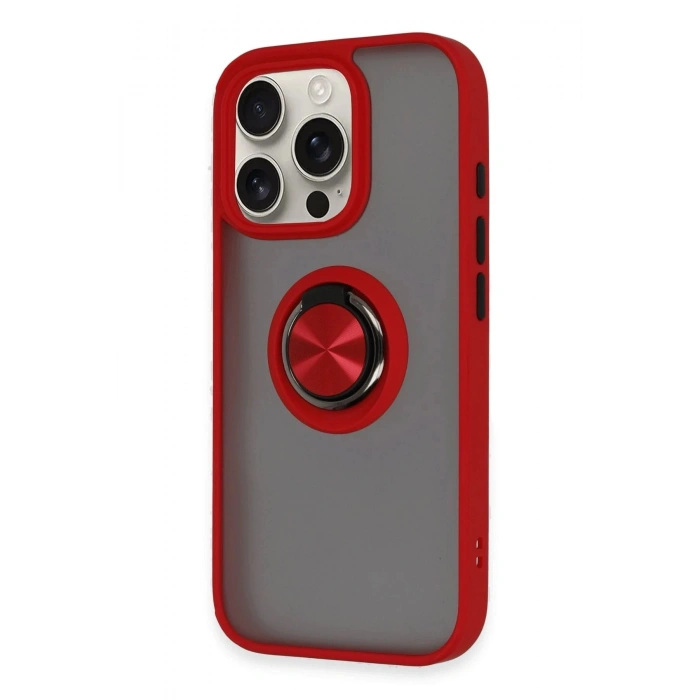 Durukar®  iPhone 16 Pro Kılıf Montreal Yüzüklü Silikon Kapak - Kırmızı