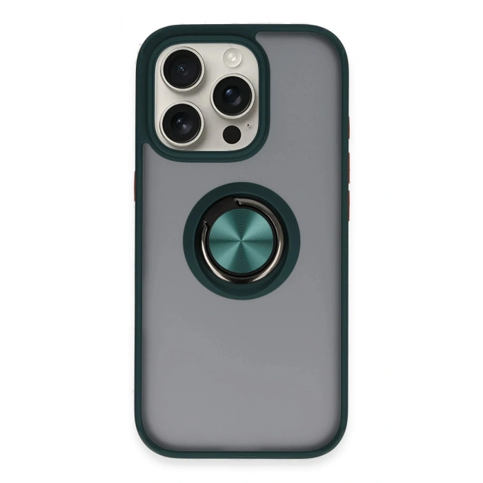 Durukar®  iPhone 16 Pro Kılıf Montreal Yüzüklü Silikon Kapak - Yeşil