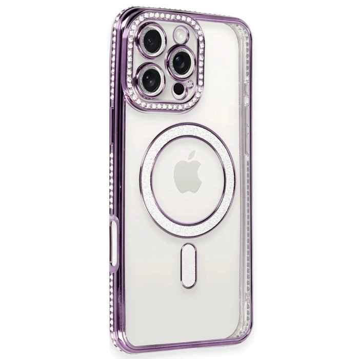 Durukar®  iPhone 16 Pro Max Kılıf Joke Simli Magneticsafe Kılıf - Derin Mor