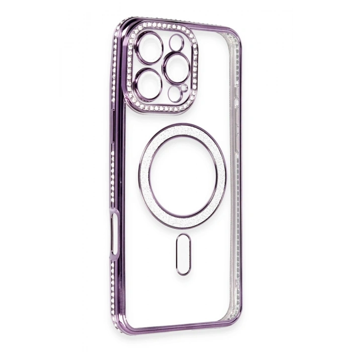 Durukar®  iPhone 16 Pro Max Kılıf Joke Simli Magneticsafe Kılıf - Derin Mor