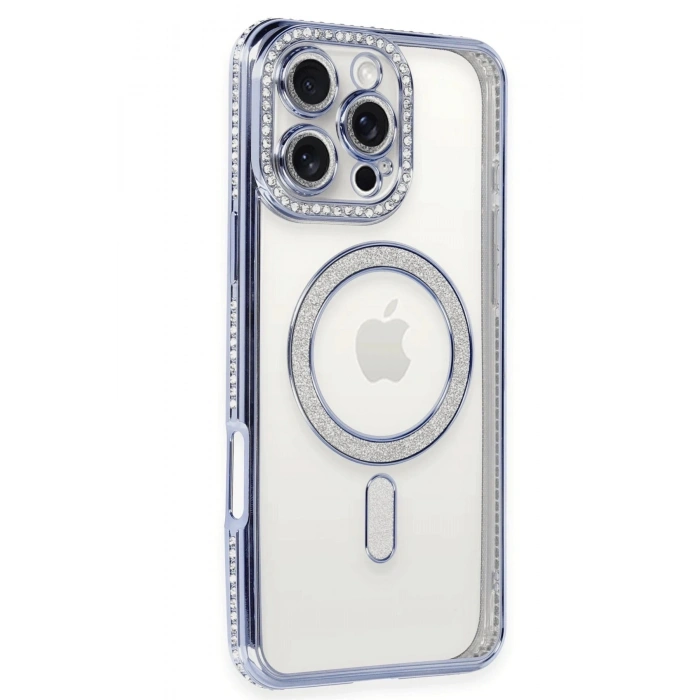 Durukar®  iPhone 16 Pro Max Kılıf Joke Simli Magneticsafe Kılıf - Mavi