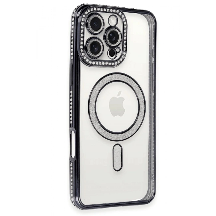 Durukar®  iPhone 16 Pro Max Kılıf Joke Simli Magneticsafe Kılıf - Siyah