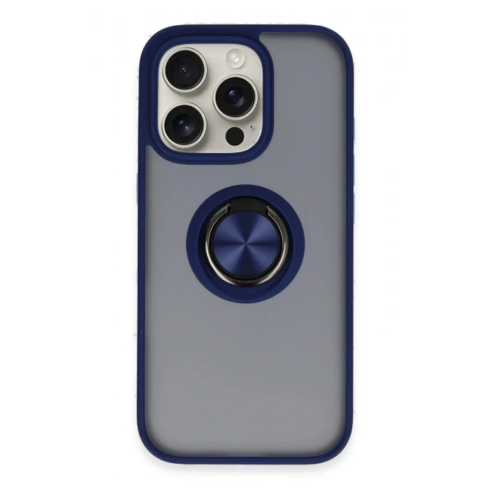 Durukar®  iPhone 16 Pro Max Kılıf Montreal Yüzüklü Silikon Kapak - Lacivert