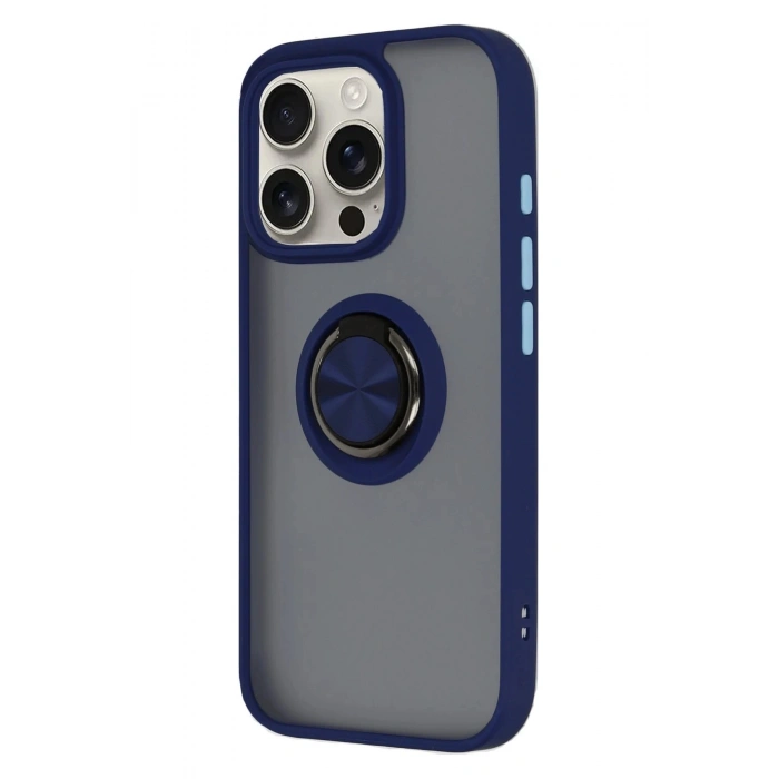 Durukar®  iPhone 16 Pro Max Kılıf Montreal Yüzüklü Silikon Kapak - Lacivert