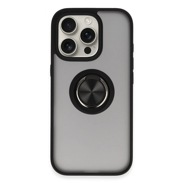 Durukar®  iPhone 16 Pro Max Kılıf Montreal Yüzüklü Silikon Kapak - Siyah