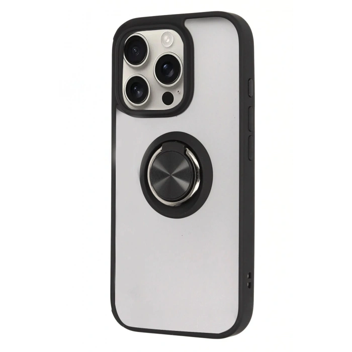 Durukar®  iPhone 16 Pro Max Kılıf Montreal Yüzüklü Silikon Kapak - Siyah