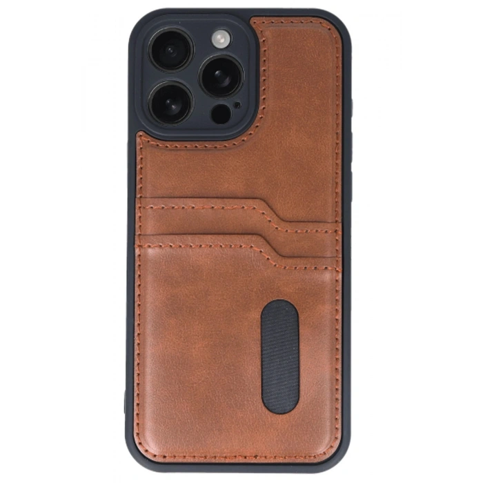 Durukar®  iPhone 16 Pro Max Kılıf Sara Kartvizitli Deri Kılıf - Taba
