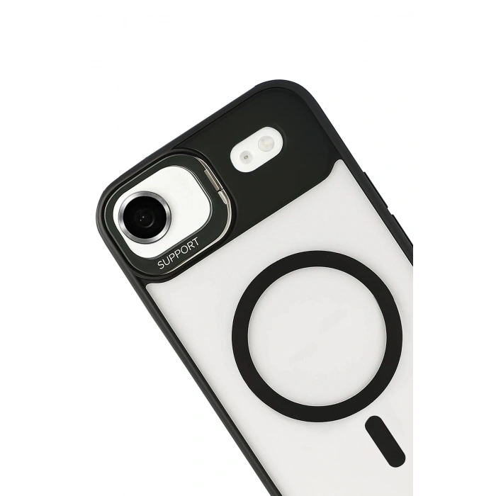 Durukar®   iPhone 17 Air Remim Lensli Magsafe Standlı Kapak - Siyah
