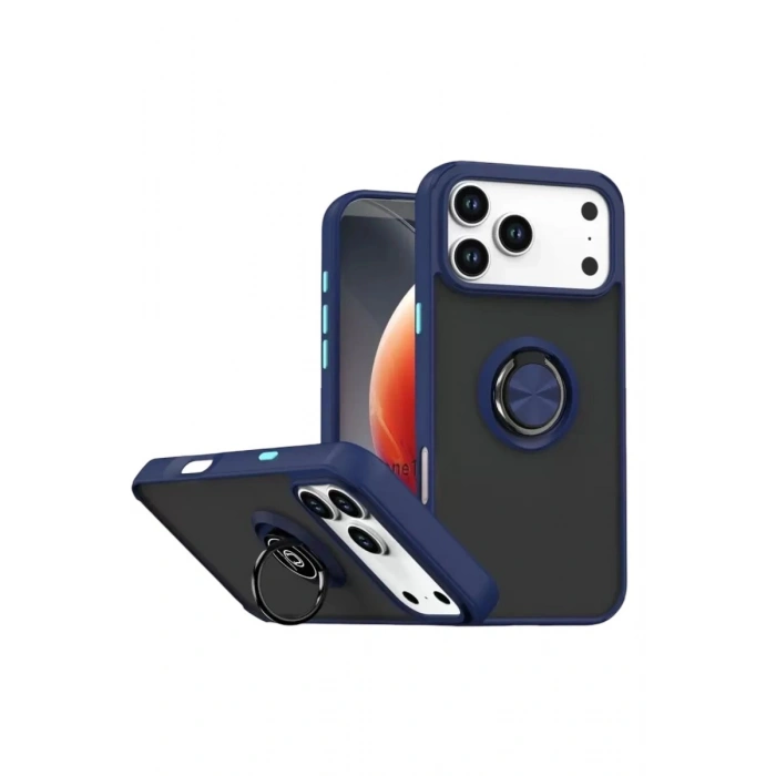 Durukar®   iPhone 17 Pro Max Montreal Yüzüklü Silikon Kapak - Lacivert