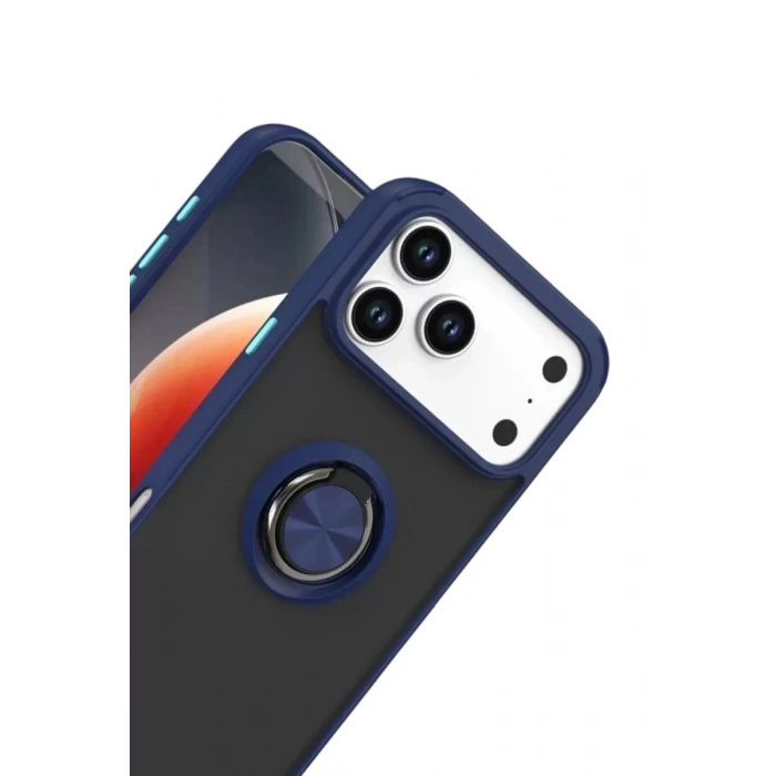 Durukar®   iPhone 17 Pro Max Montreal Yüzüklü Silikon Kapak - Lacivert