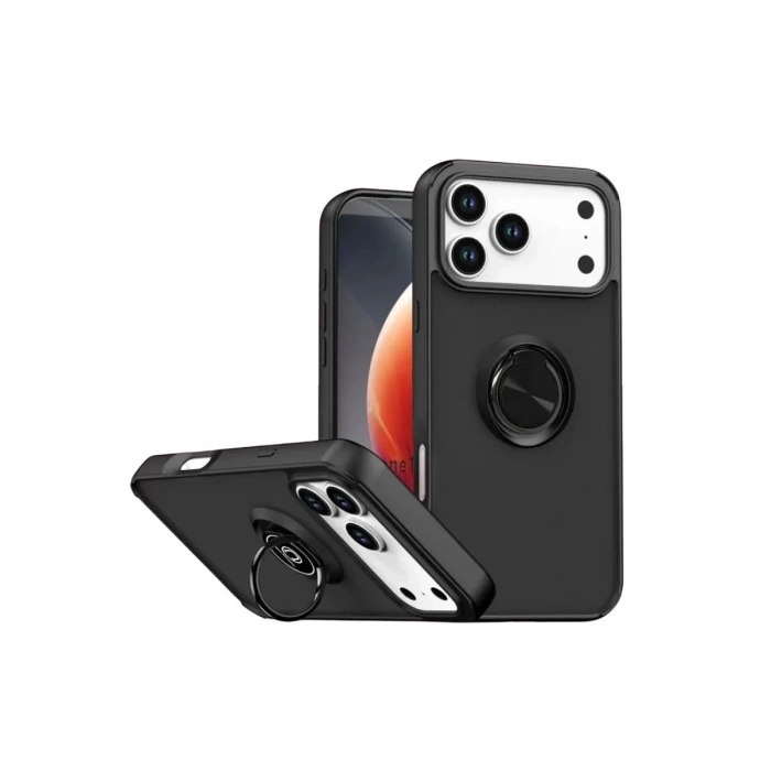 Durukar®   iPhone 17 Pro Max Montreal Yüzüklü Silikon Kapak - Siyah