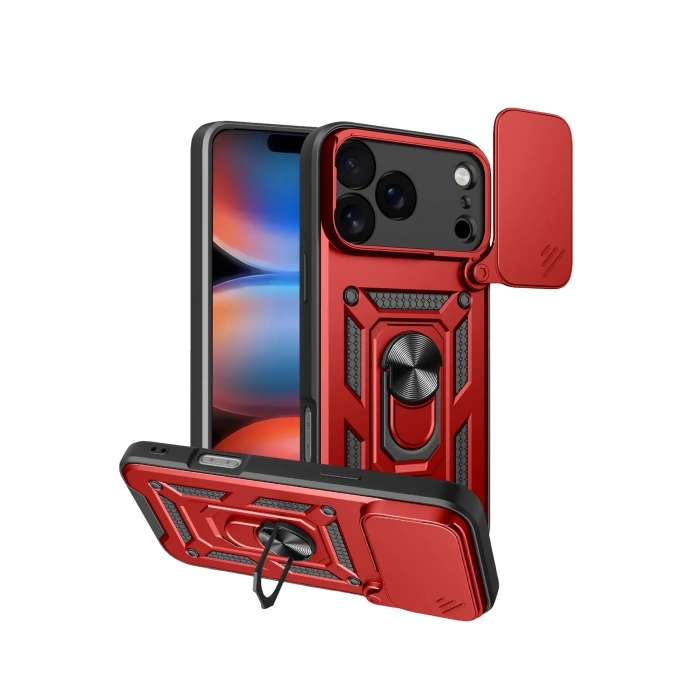 Durukar®   iPhone 17 Pro Pars Lens Yüzüklü Silikon - Kırmızı
