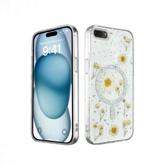 Durukar®  iPhone 7 Kılıf Daisy Simli Magsafe Kapak - Gümüş
