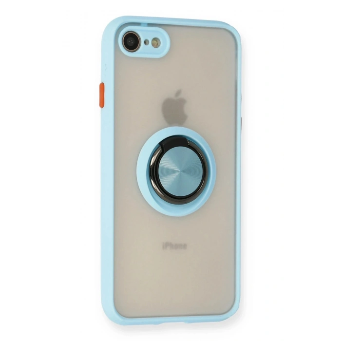 Durukar®  iPhone 7 Kılıf Montreal Yüzüklü Silikon Kapak - Buz Mavi