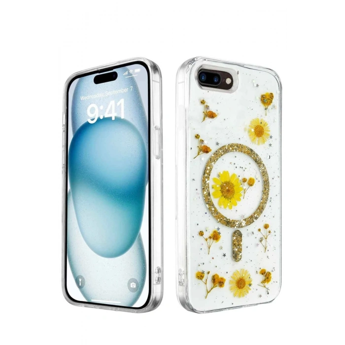 Durukar®  iPhone 7 Plus Kılıf Daisy Simli Magsafe Kapak - Gold