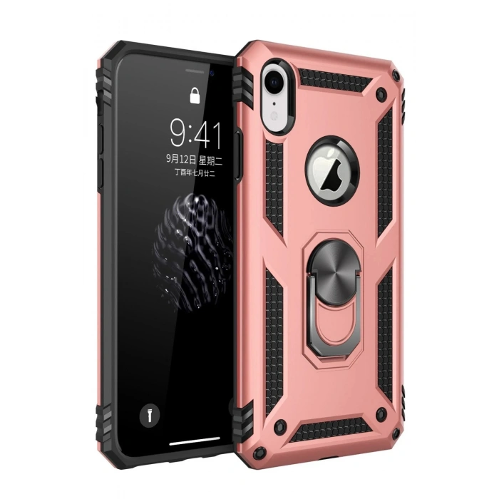 Durukar®  iPhone XR Kılıf Sofya Yüzüklü Silikon Kapak - Rose