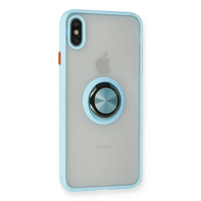 Durukar®  iPhone XS Max Kılıf Montreal Yüzüklü Silikon Kapak - Buz Mavi